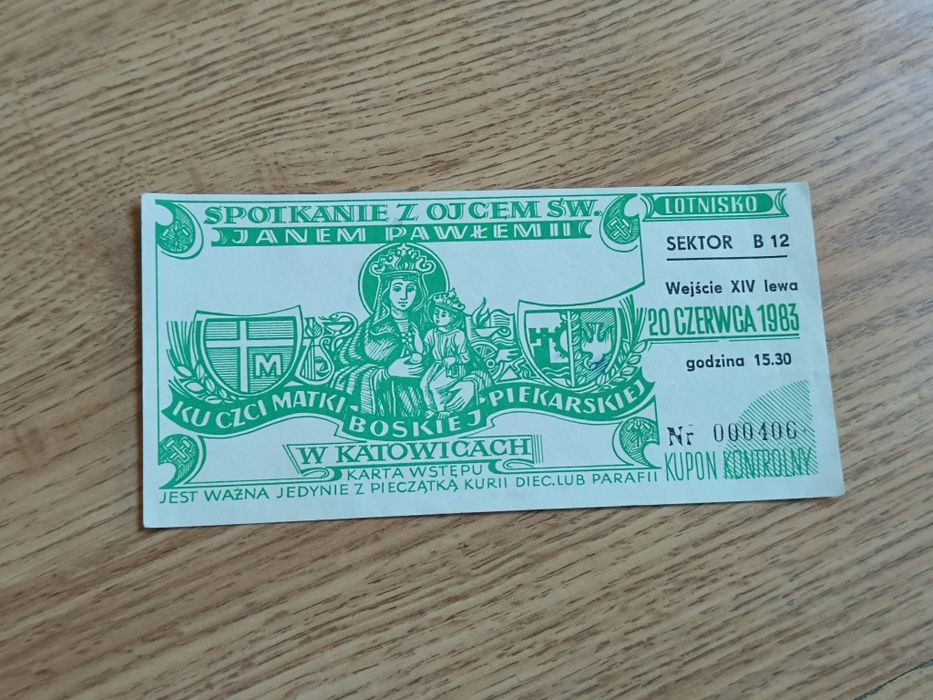 Spotkanie z Ojcem Św. Janem Pawłem II Kupon Kontrolny PRL Vintage 1983
