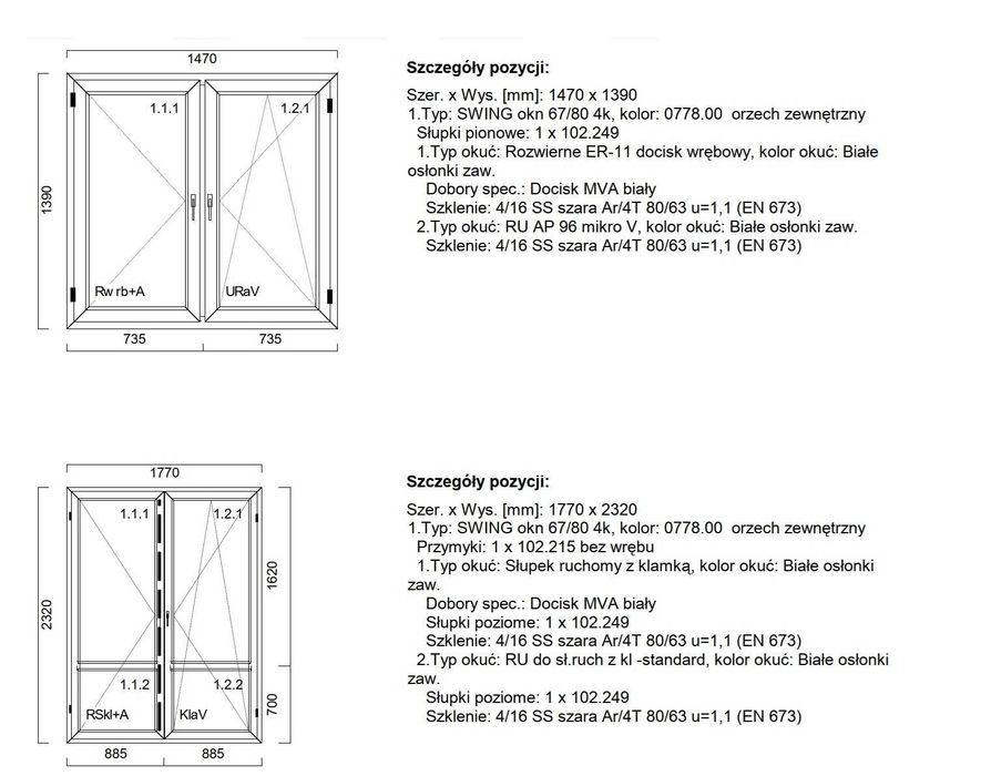 Okna PCV Veka Swingline - 5 sztuk