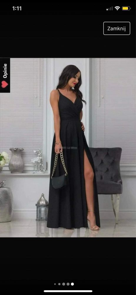 Sukienka czarna wieczorowa na studniówkę bal półmetek