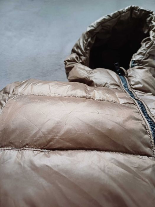 Blauer długi puchowy płaszcz kurtka z kapturem rozmiar M