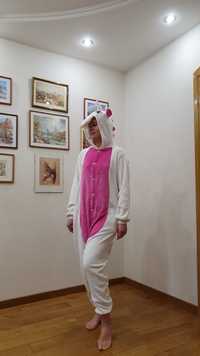 Кигуруми Пижама-единорог бело-розовая