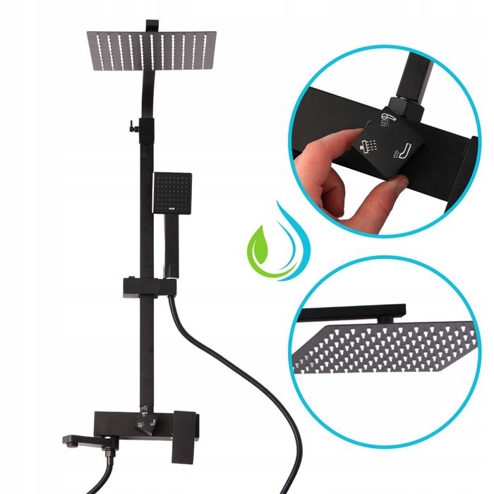 NOWY Zestaw Prysznicowy Czarny LOFT 3w1 Deszczownica Wylewka Kolumna