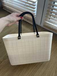 Unikatowa Biała kremowa torebka shopper bag koszyk plastikowy