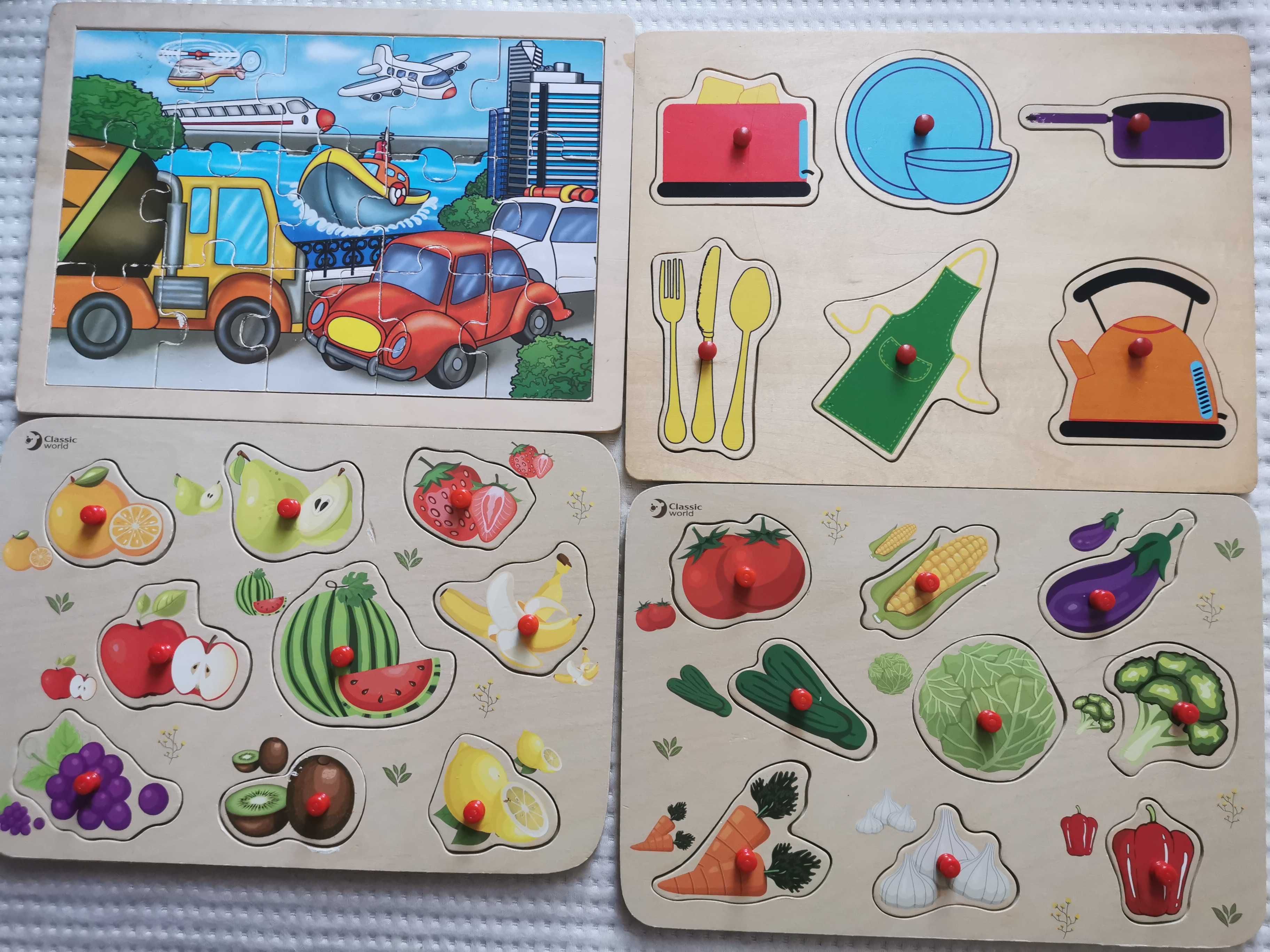 Puzzle i układanki drewniane. Owoce, warzywa. Montessori.