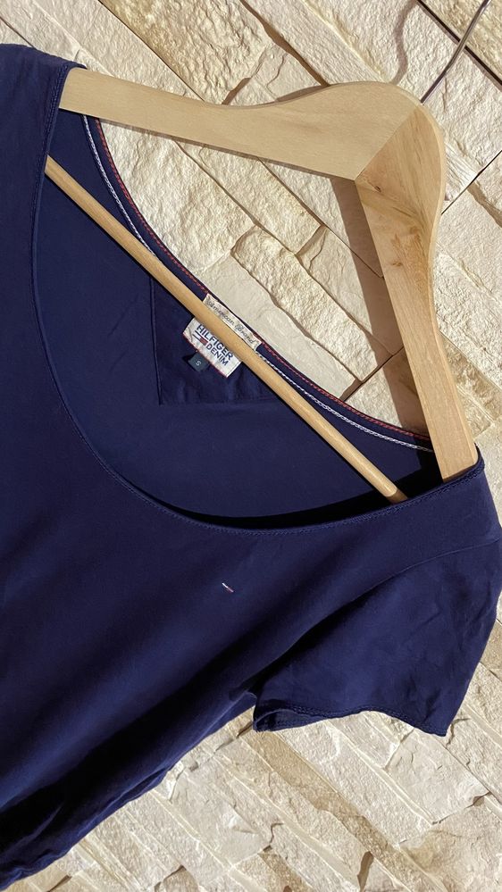 T-shirt Tommy Hilfiger S damski granatowy bawełna krótki rękaw
