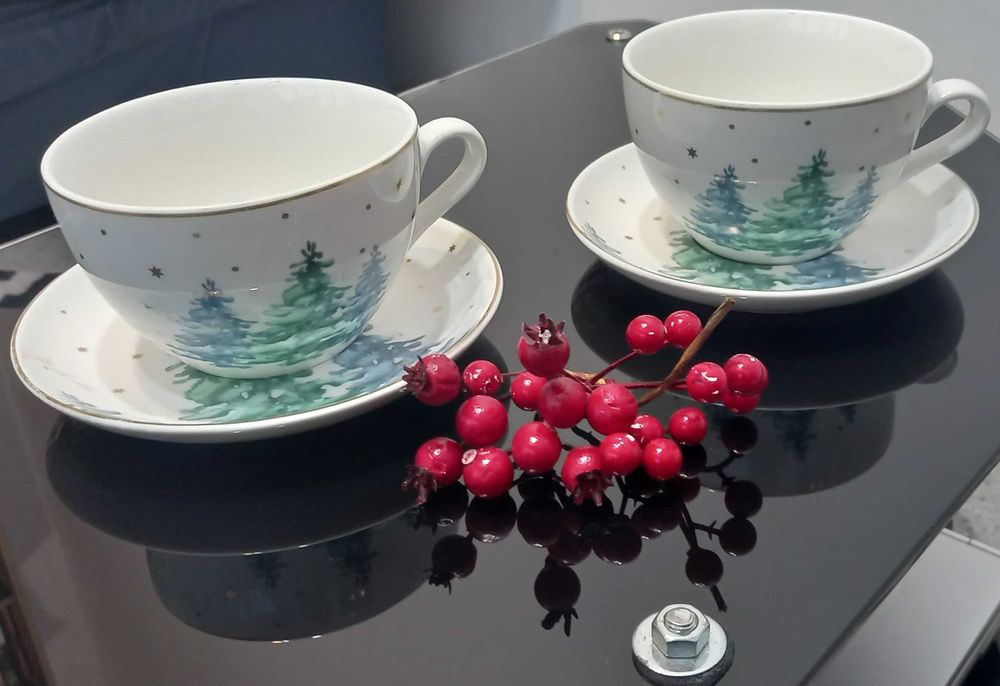 home&you piękna filiżanka ze spodkiem ozdobna świąteczna choinki