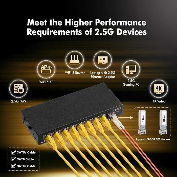 MokerLink 2G080110GSM 8 portów 2.5 Gigabit Managed 10/100/1000 Mbps