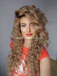 Peruka karmelowy blond brąz OMBRE afro loki kręcone włosy na co dzień