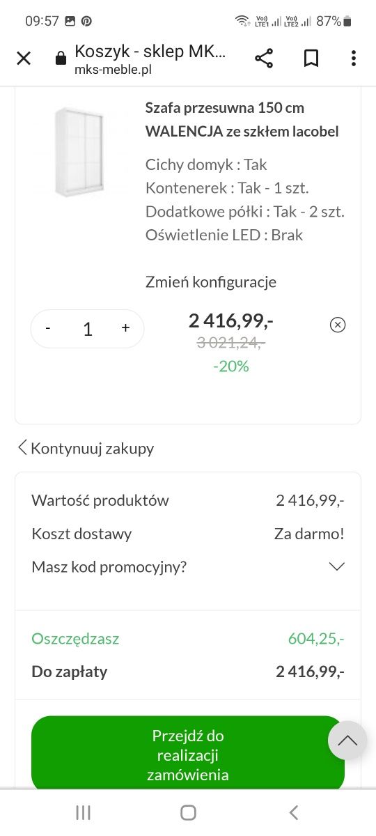 Szafa przesówna Walencja