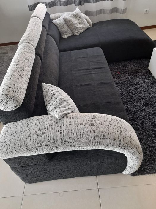 Sofa chaise longue Preto/Branco