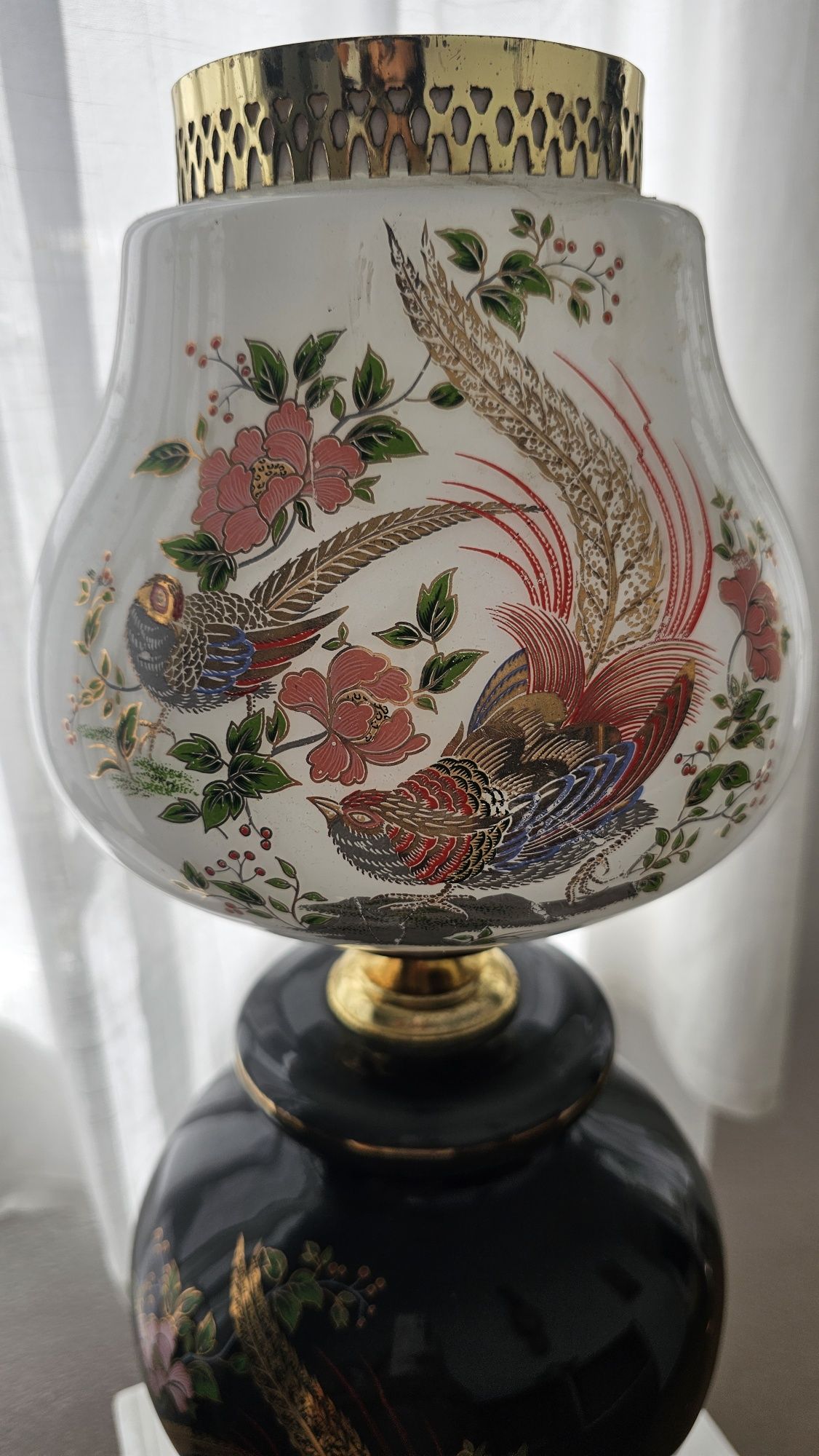 Candeeiro vintage oriental pintado à mão em vidro