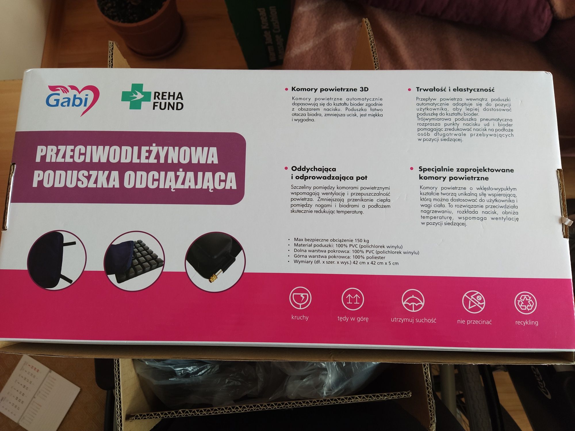 Nowa Poduszka pneumatyczna odciążająca przeciwodleżynowa do siedzenia