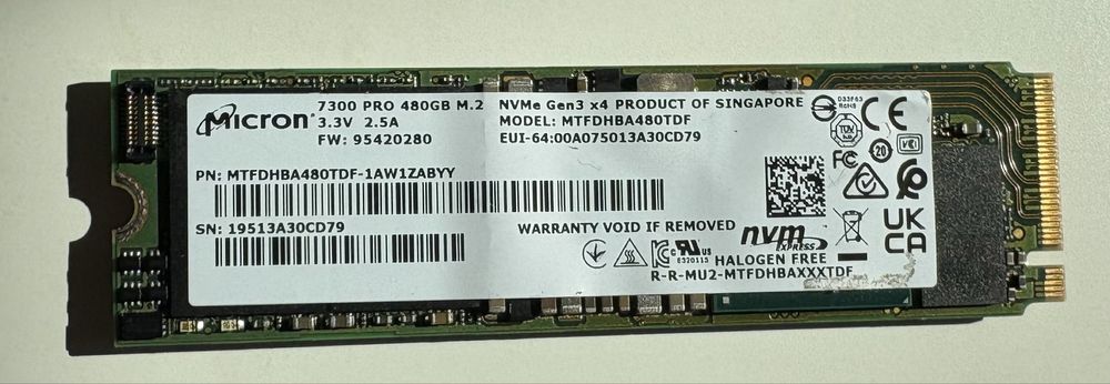 Micron 7300 PRO 480GB NVMe SSD