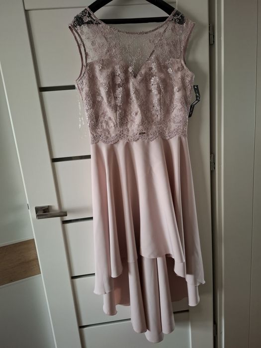 NOWA elegancka sukienka idealna na wesele, chrzciny pudrowy róż XXL 44