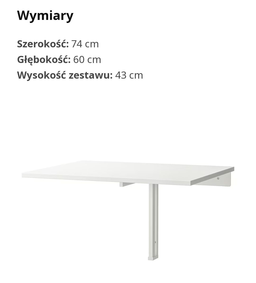IKEA NORBERG stolik składany ścienny, biały, 74x60 cm, używany