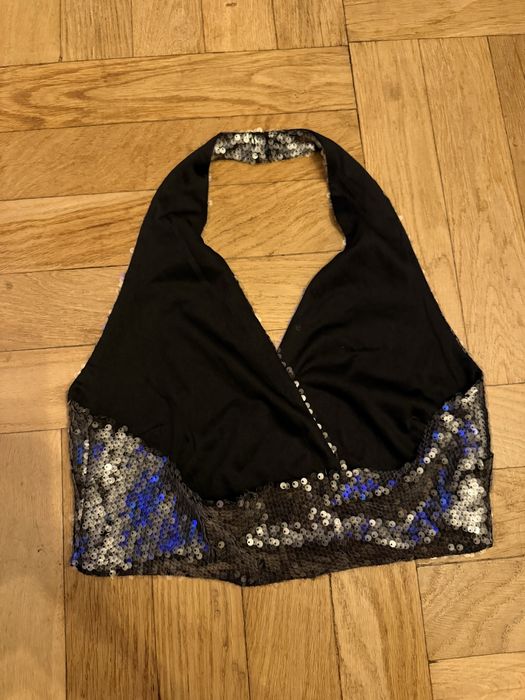 Bluzka na szyję cekinowa błyszcząca srebrna M