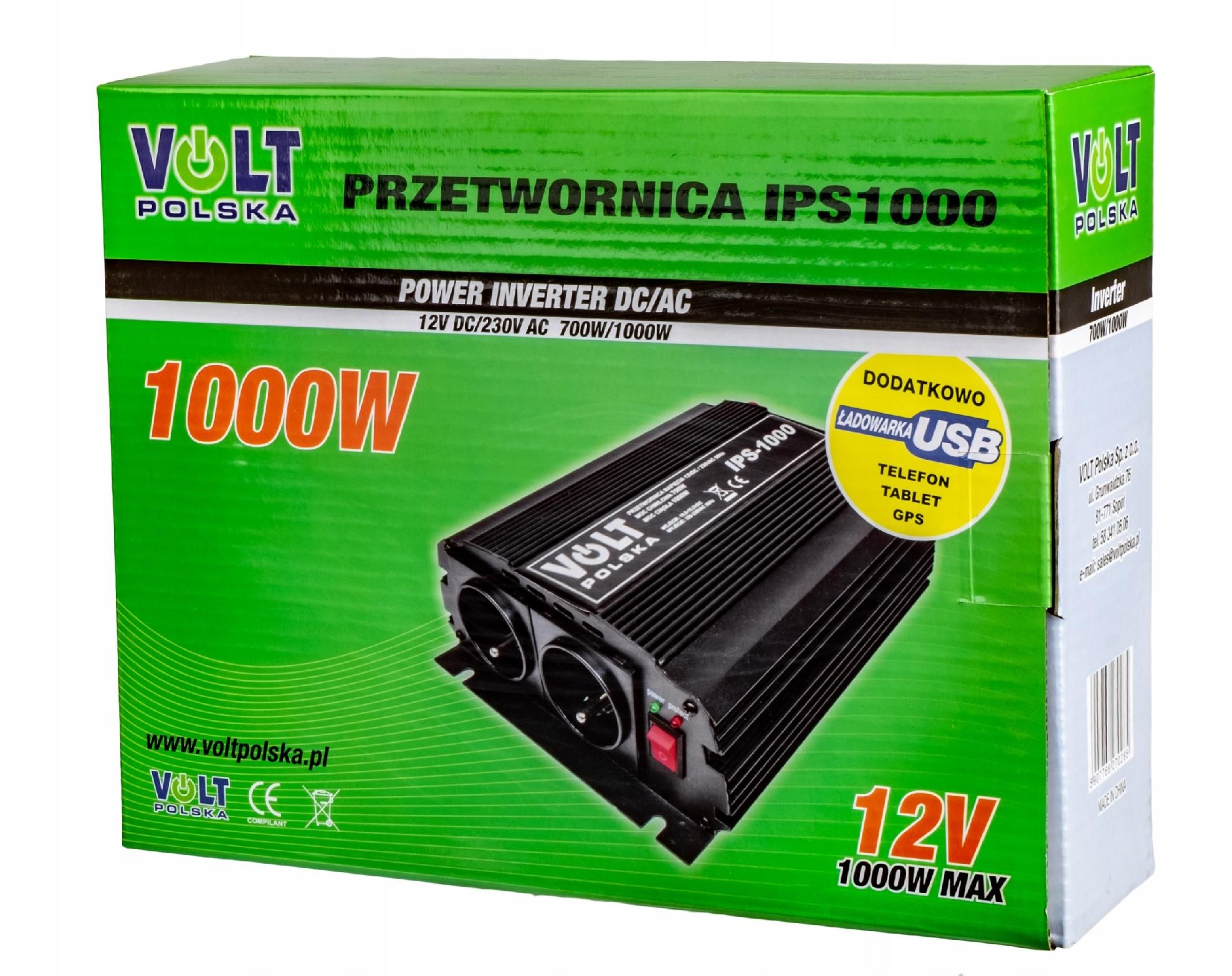 Przetwornica 12V 230V samochodowa napięcia 1000W/700W (PRZ32)