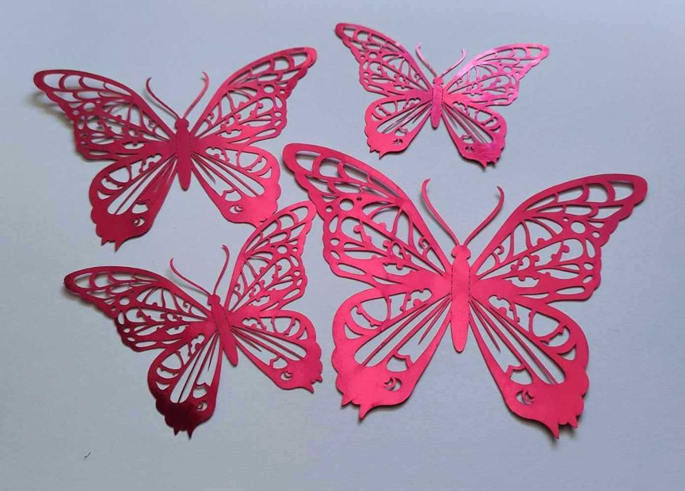 Magenta Intensywny Róż Czerwień Czerwone Motyle 3D Duże ozdoby 12 szt