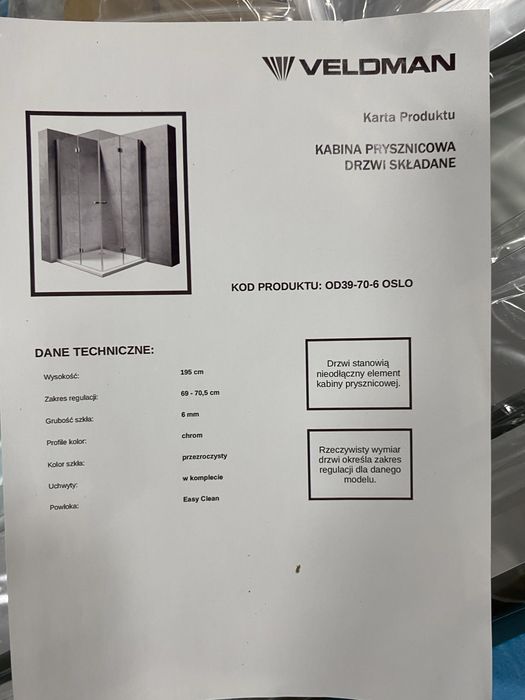 Drzwi prysznicone skladane Veldman Oslo