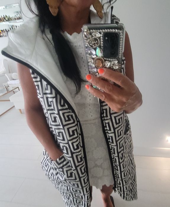 Kamizelka bezrękawnik grecki wzór dwustronna Kieszenie pikowana