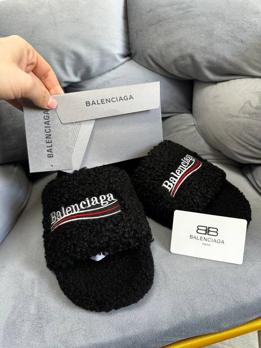 Шлепки тапочки меховые balenciaga balensiaga баленсиага