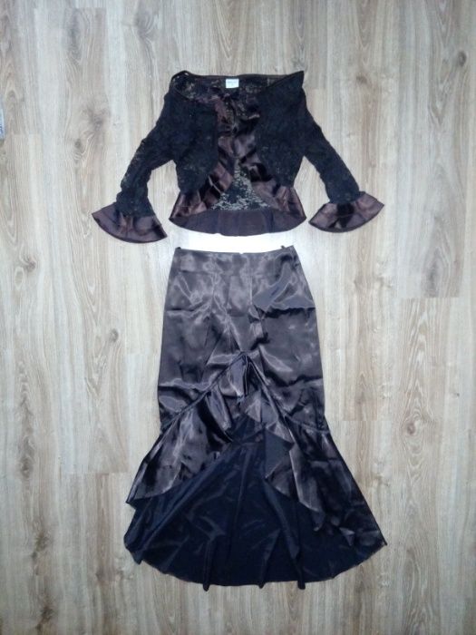 Suknia z gorsetem wraz z bolerkiem (brąz + jasny róż) rozmiar 38 M