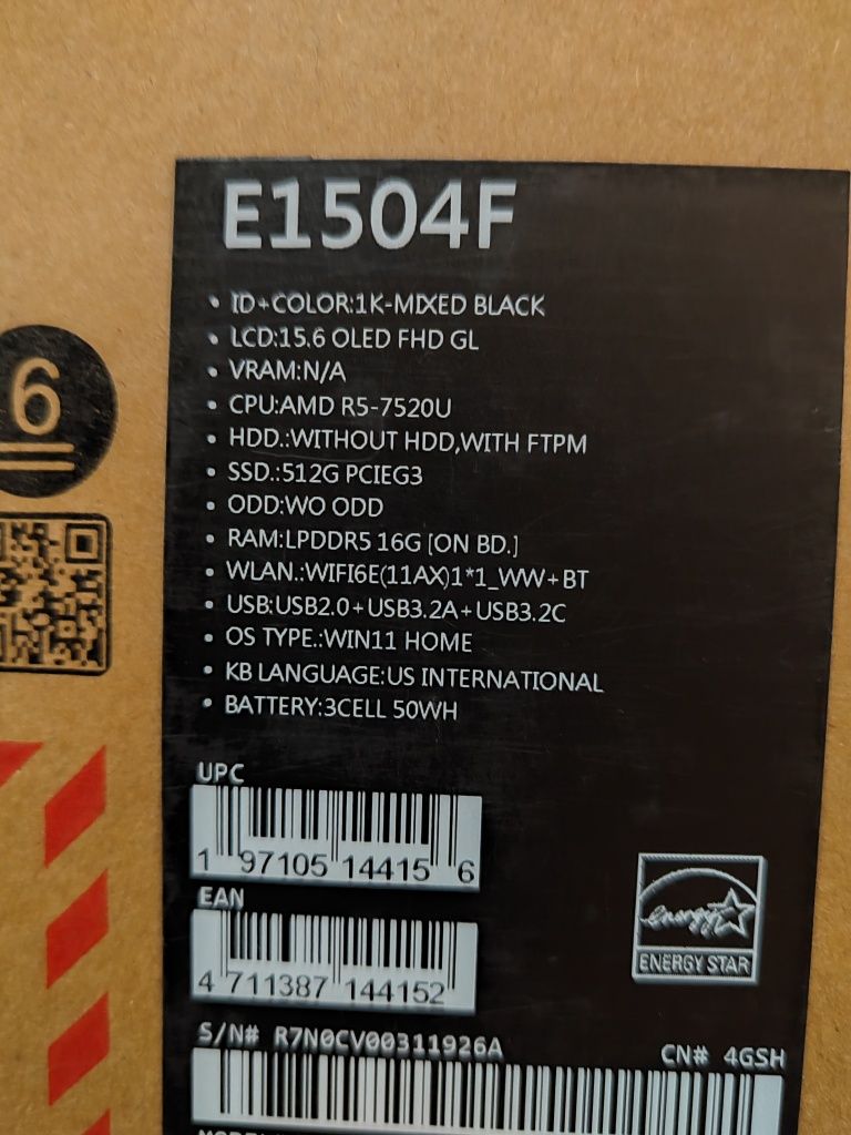 Asus Vivobook E1504F, Ryzen 5 - 7520u, Ram 16gb, SSD 512 Gb