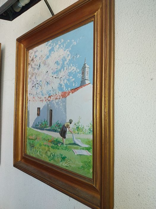 Antigo quadro com candeeiros, em talha dourada