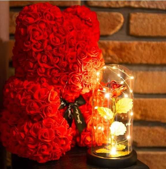 Wieczna Róża w Szkle Czerwona, Podświetlenie LED, Prezent Walentynki