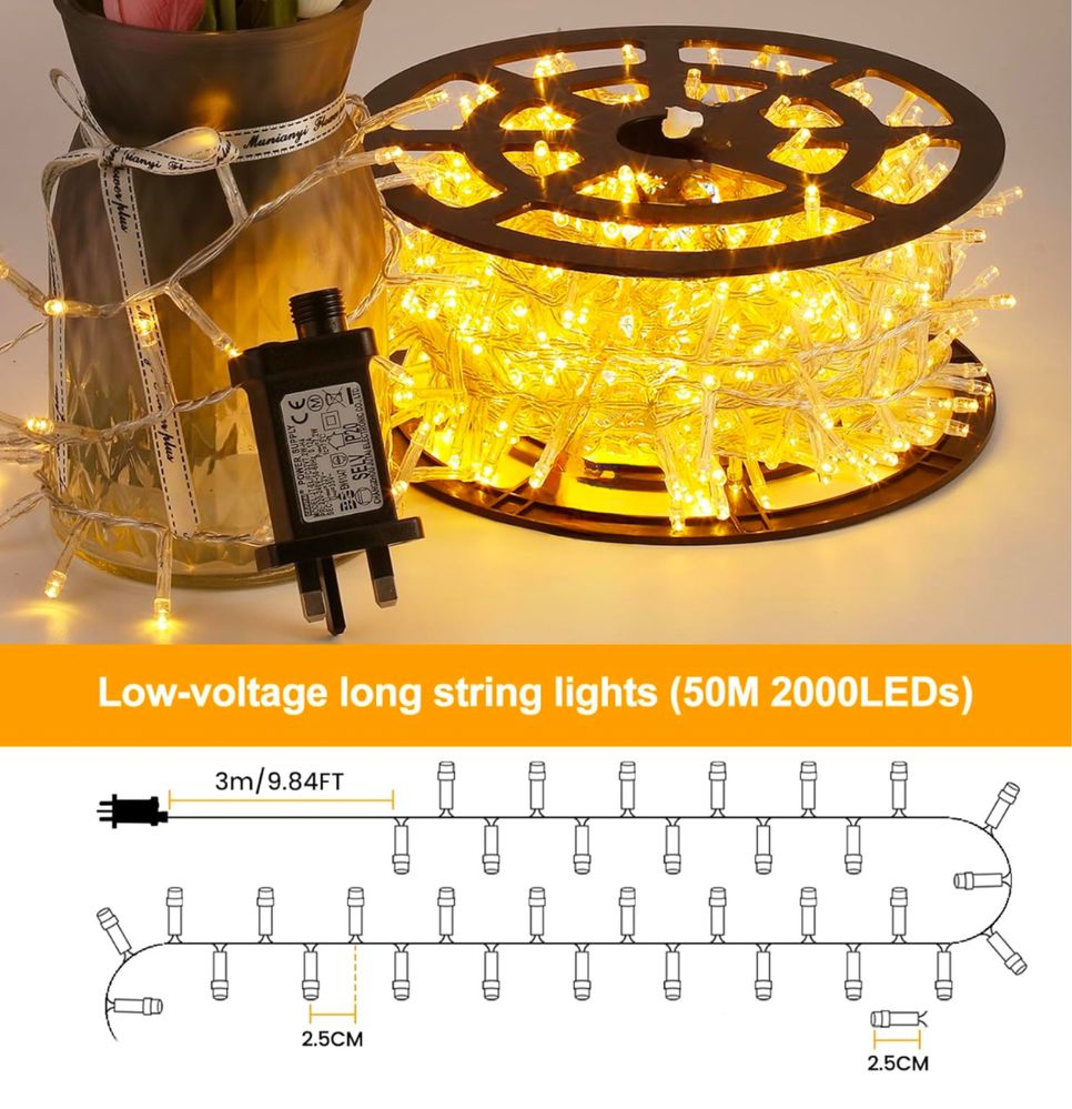 Lampki zewnętrzne 50m, 2000 led