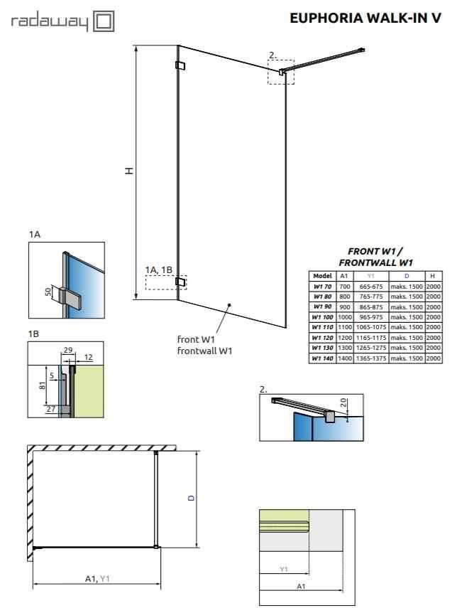 Radaway Euphoria Walk-in V Ścianka 100 cm - wyprzedaż ekspozycji