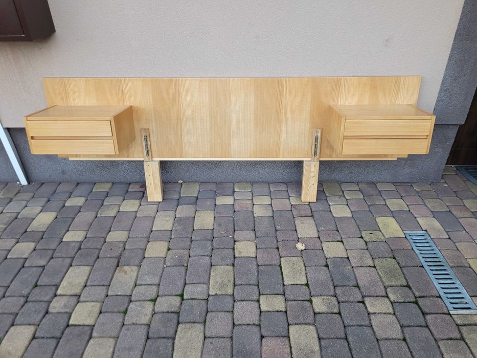 Mid Century Drewniane Łóżko Z Szafkami Design lata 60/70 Vintage