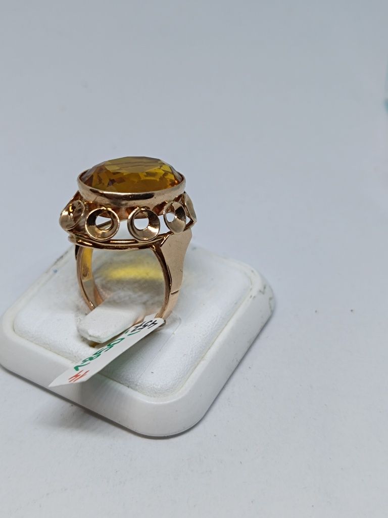 Złoty pierścionek z żółtym oczkiem złoto 585 rozmiar 14