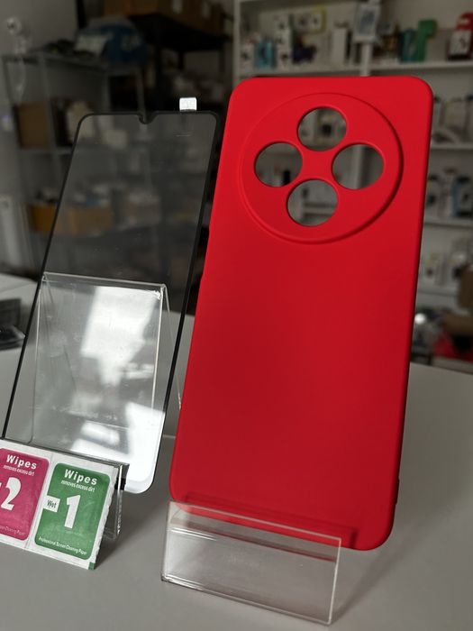 Szkło hartowane + silikonowe etui czerwone do XIAOMI REDMI 14C 4G