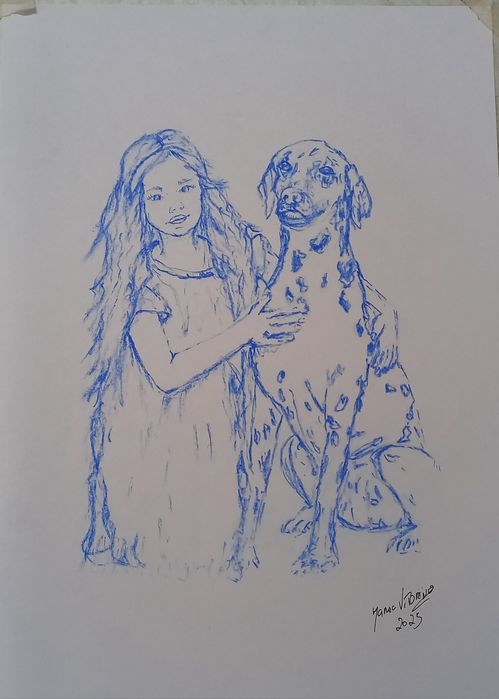 Ilustração por fotografia 30x40cm/carvão/azul cobalto/aguarela