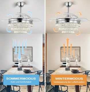 kryształowy żyrandol, wentylator sufitowy Lampa z 3 diodami LED Pilot