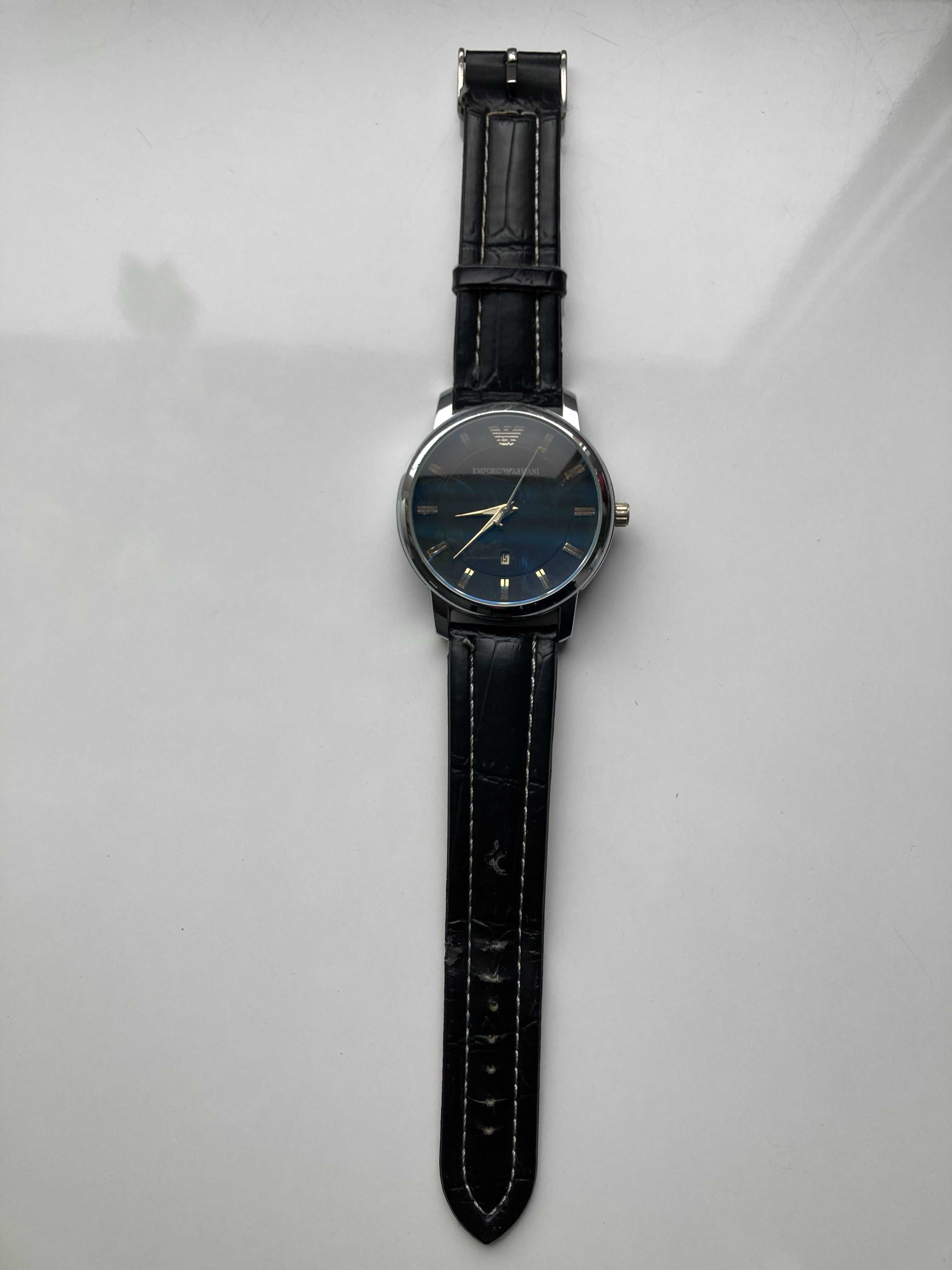 Emporio Armani męski czarny zegarek klasyczny elegancki skórzany pasek
