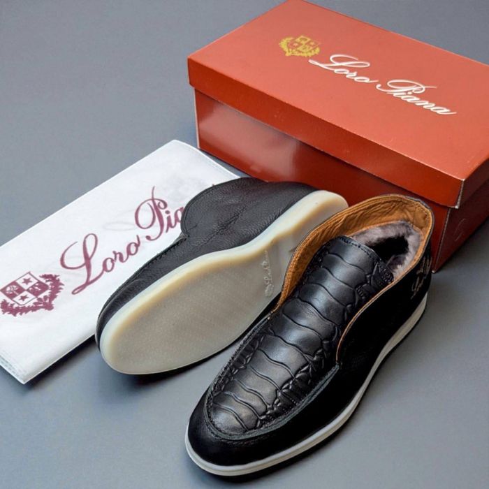 Лофери Loro Piana чоловічі чорні з хутром лофери лоро піана з хутром