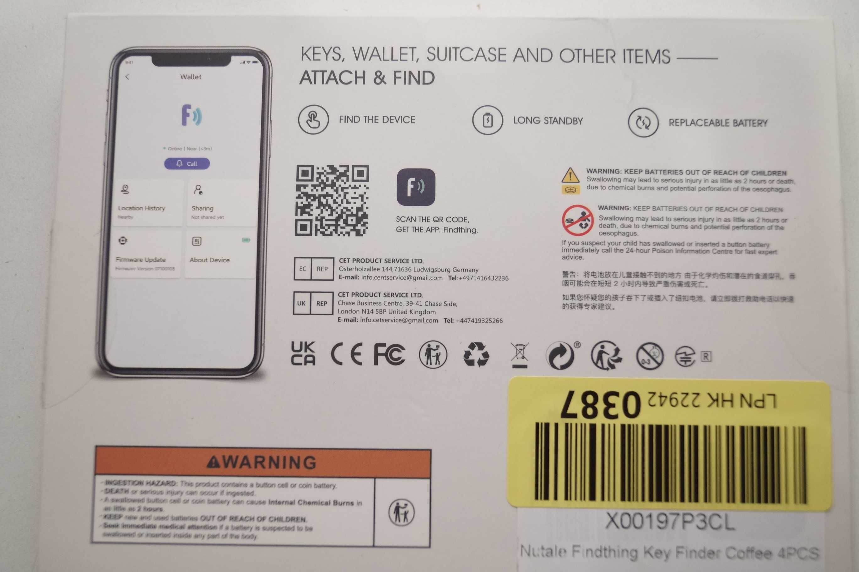 Nutale Findthing lokalizator kluczy przedmiotów smart iOS Android 4szt