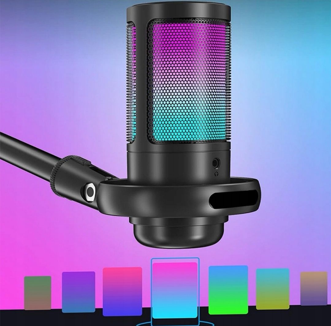 Przewodowy mikrofon  RGB Przycisk Wyciszania Złącze Słuchawkowe 3.5MM