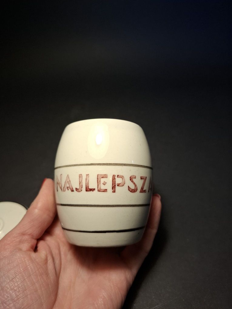 Przedwojenny pojemnik na musztarde musztardniczka fajans Koło