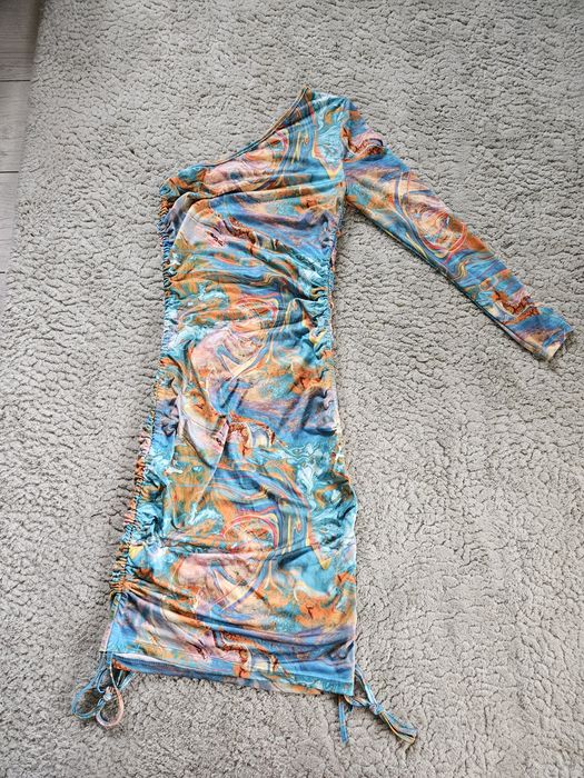 Shein Sukienka midi kolorowa na jedno ramię S 36