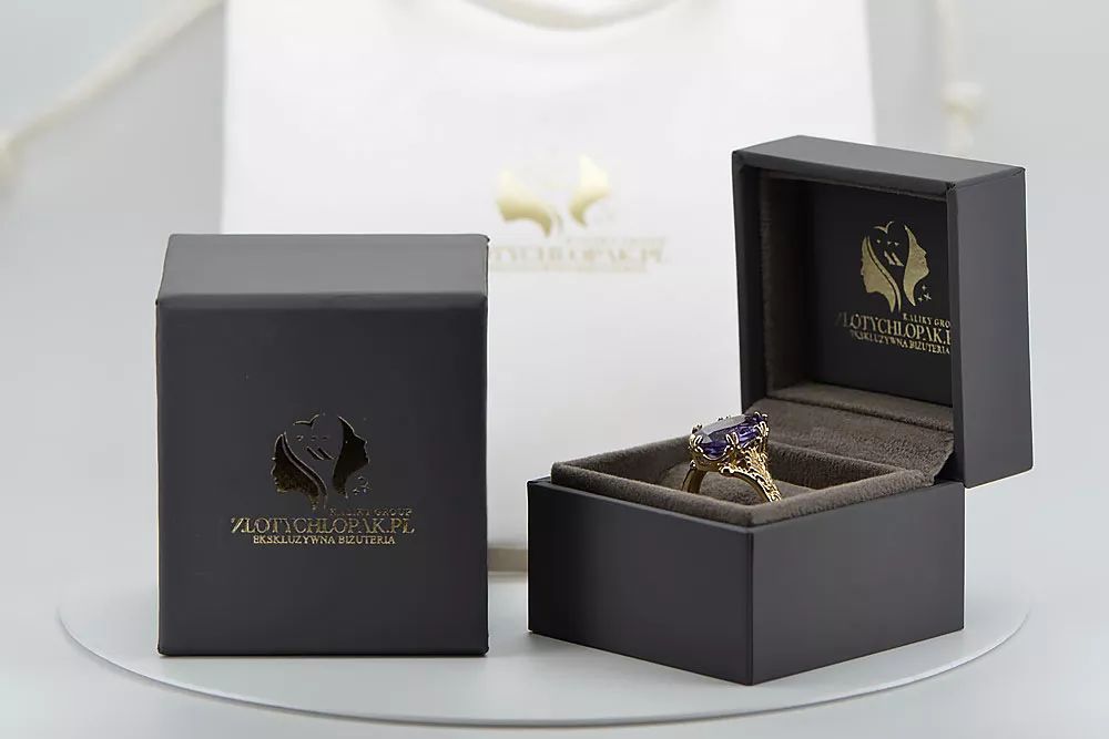 Pierścionek z żółtego 18k złota Szmaragdem vrc084y18k Vint Art Deco P