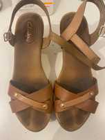 Sandálias de cunha, Clarks,  castanhas, em pelo, 39