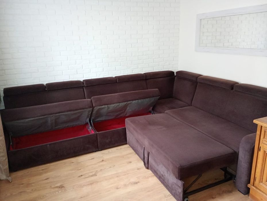 Narożnik z funkcją spania 2,4x3m brązowy