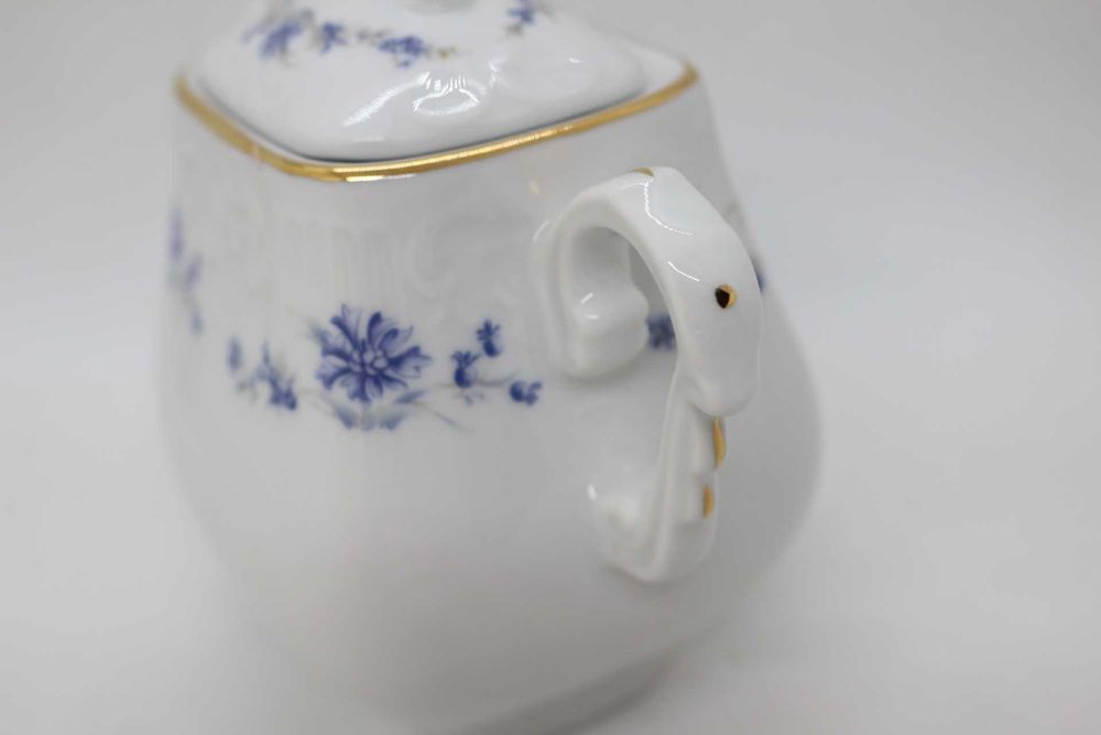 Açucareiro Moldado Flor Azul e Cinza Fio a Ouro Vista Alegre 1992