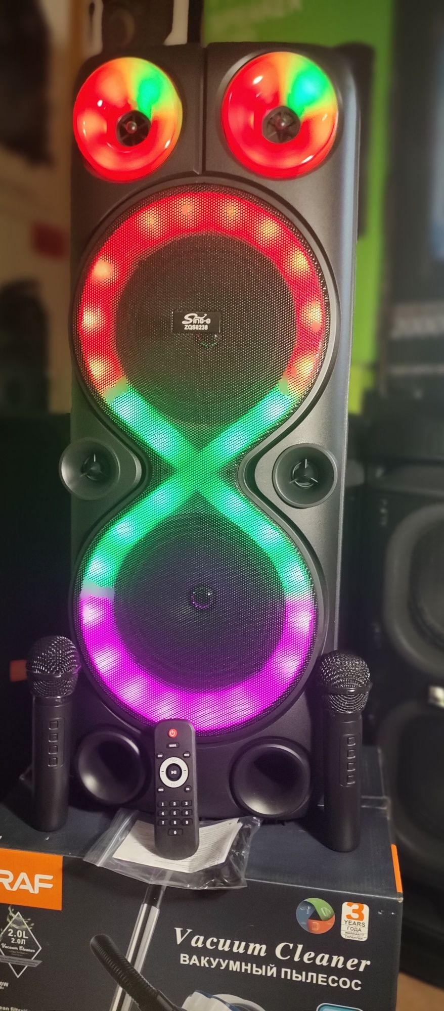 Караоке акустика Atlanfa-82(Bluetooth,SD,USB,FM) пультДУ, 2микрофона.