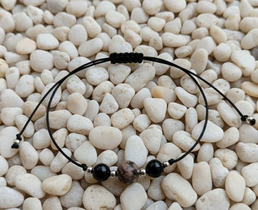 Bransoletka regulowana sznurkowa kamienie naturalne Czarny Turmalin Ro
