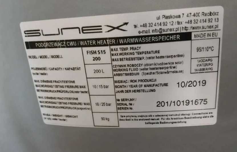 Zasobnik wymiennik do pompy ciepła Sunex Fish S13 200 (200 litrów)
