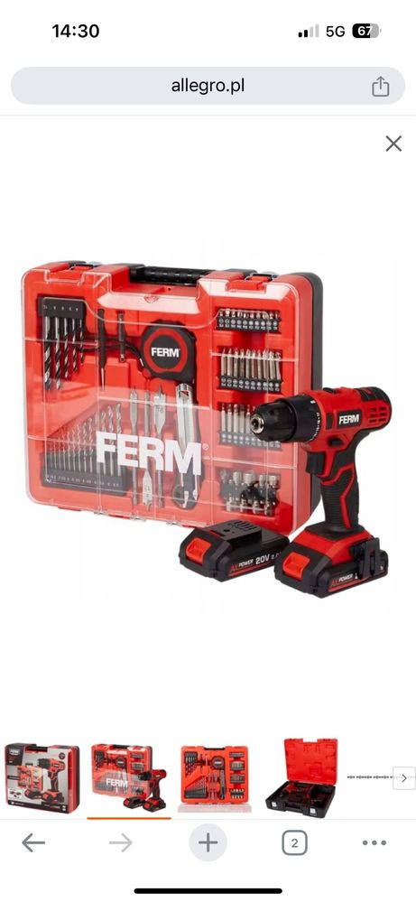 Wiertarko-wkrętarka bezudarowa bezprzewodowa Ferm 20 V CDM1159